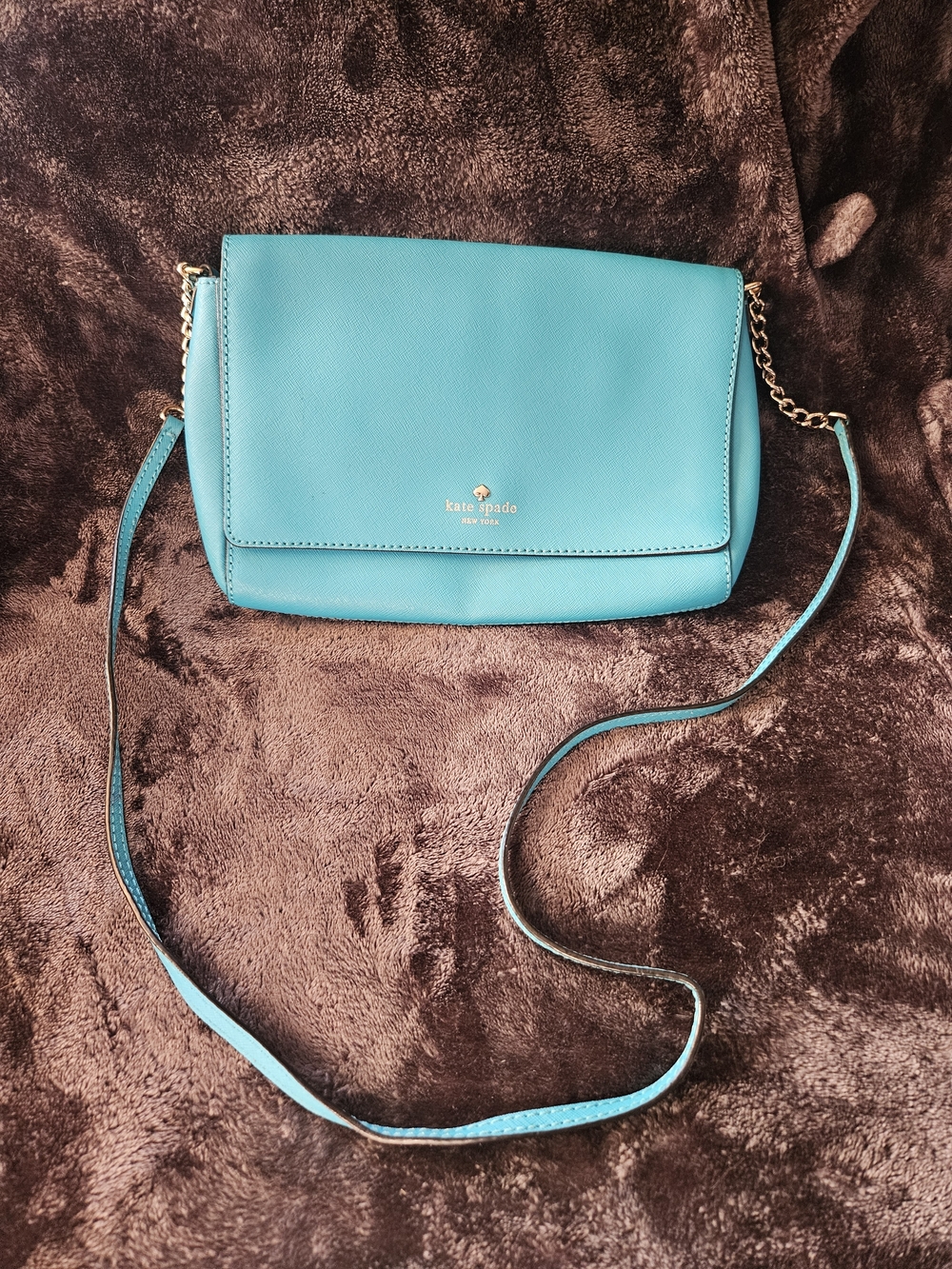 kate spade Teal Leather Crossbody with Gold Chain Accent